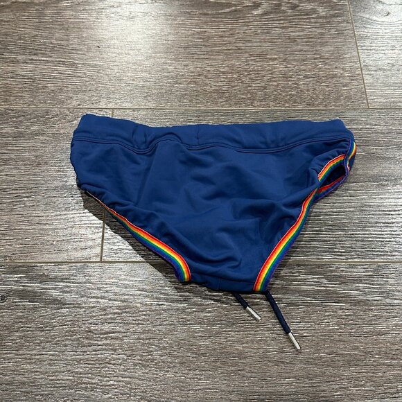 2(X)IST Men’s Swim Brief – Size Small – Navy with Rainbow Trim - Picture 5 of 8